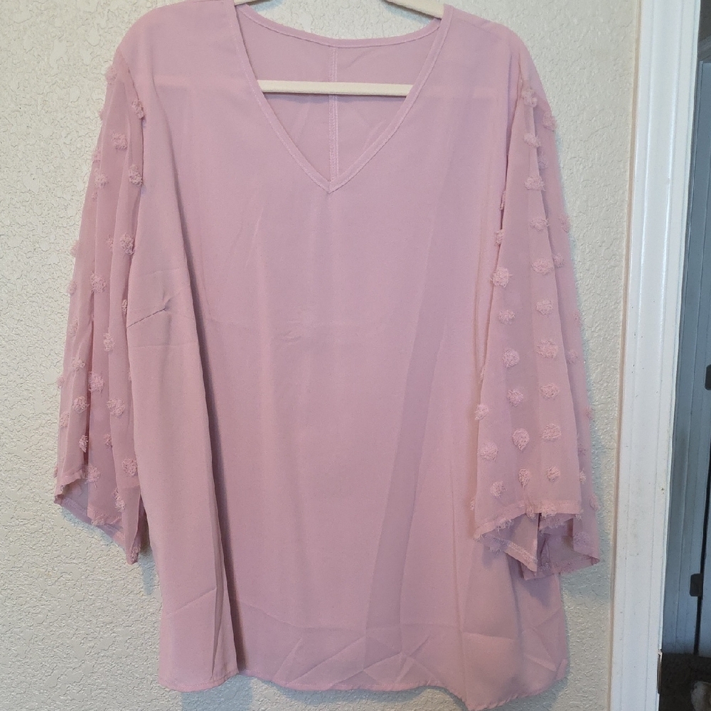 Women's V-Neck Blush Pink Balloon Sleeve Top
